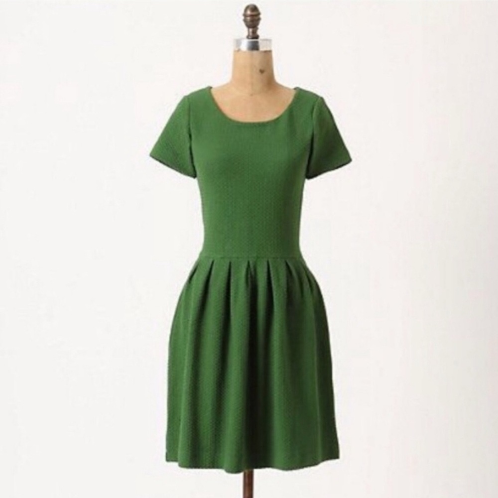 Ganni x Anthropologie Scoop Neck Textured Fit & Flare Dress, Green, Party - Sz M